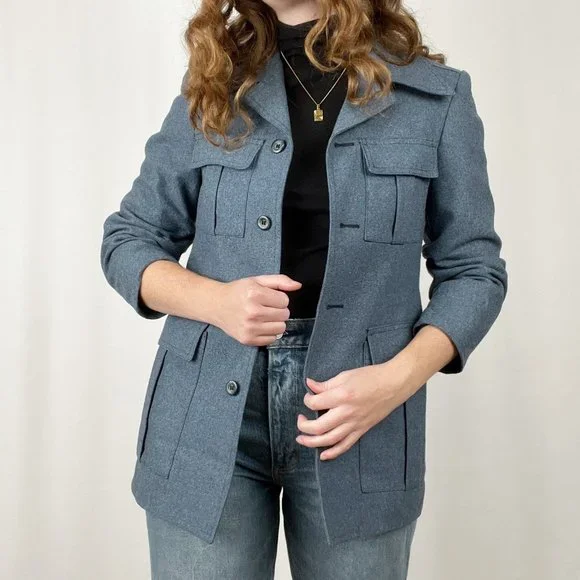 Vintage Oversized Safari Style Long Blazer Jacket Suit Pea Coat Made In Canada - Picture 5 of 7